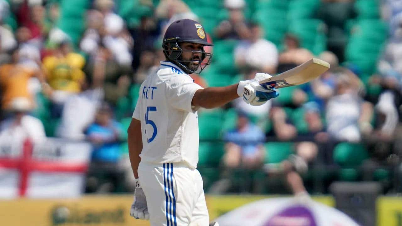 Rohit batting during a Test match