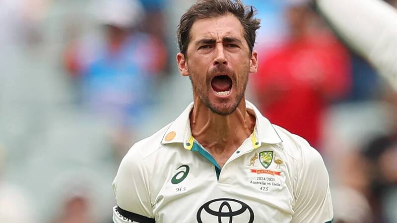 Starc taking a wicket against India Starc taking a wicket against India