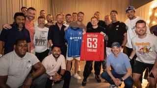 England cricket team meets Ed Sheeran on opening night of singer’s India tour