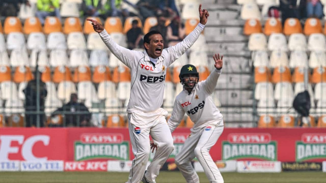 Noman Ali taking a Test wicket