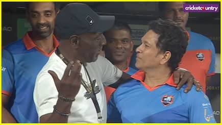 Viv Richards meets Sachin Tendulkar at Vadodara during IMLT20 Watch Video
