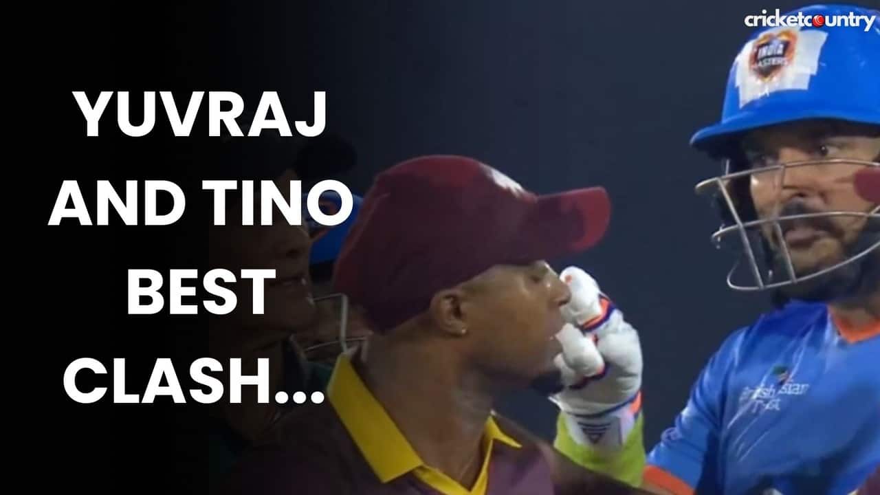 International Masters League Final Match के दौरान Yuvraj Singh और Tino Best के बीच हुई भिड़त