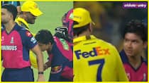 Vaibhav Suryavanshi touching the feet of MS Dhoni after the match