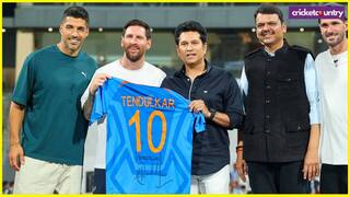 Lionel Messi gets signed India jersey from Sachin Tendulkar in Wankhede Stadium Mumbai