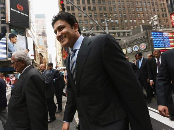 Anil Kumble rings NASDAQ closing bell at the India Day Parade