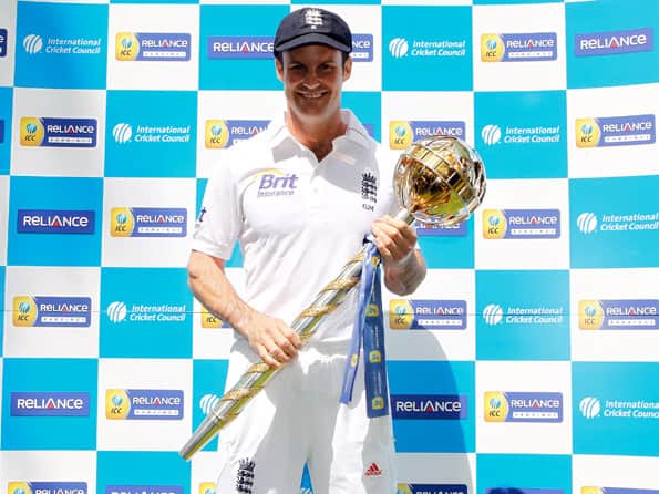 Andrew Strauss presented with ICC Test Championship mace