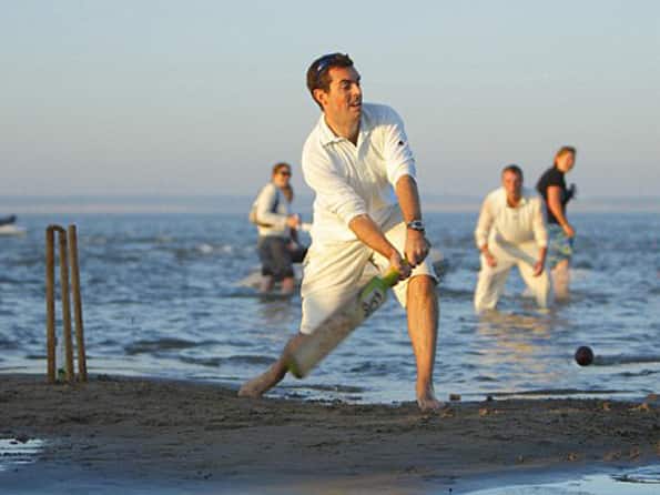 Cricket fanatics in England play match in sea Cricket fanatics in England play match in sea