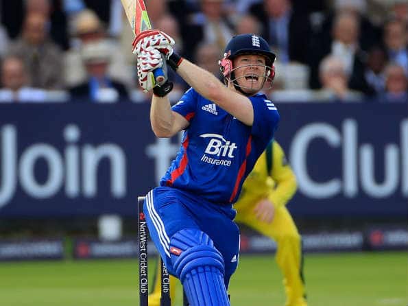 Morgan, Trott half-centuries help England to competitive total Morgan, Trott half-centuries help England to competitive total