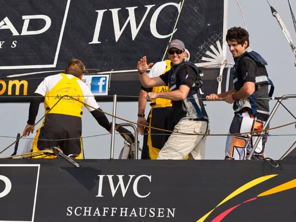 England cricketers jumps off the boat at Volvo Ocean Race in Abu Dhabi England cricketers jumps off the boat at Volvo Ocean Race in Abu Dhabi