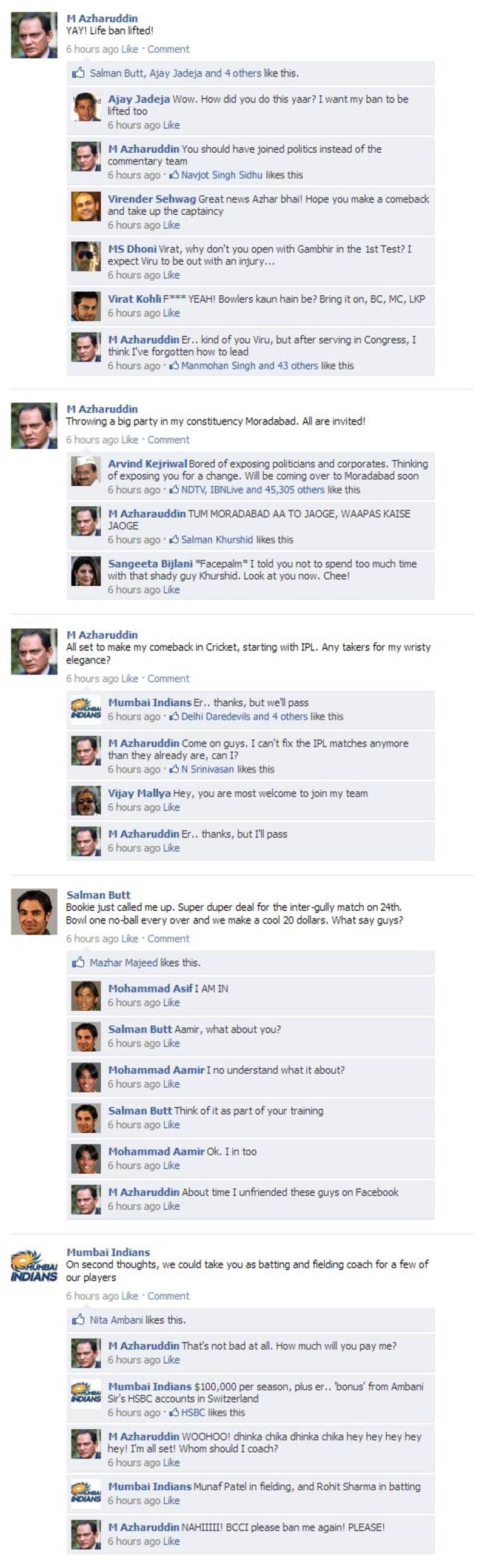 Mohammad Azharuddin Facebook page