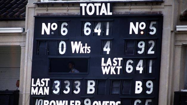 Graham Gooch scores 333 and 123 in the same Test