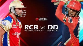 DD 192/3, 19.1 overs | LIVE Cricket Score Royal Challengers Bangalore (RCB) vs Delhi Daredevils (DD) IPL 2016 Match 11 at Bengaluru: DD win by 7 wickets