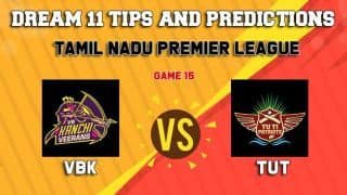 Dream11 Team VB Kanchi Veerans vs TUTI Patriots Match 15 TNPL 2019 TAMIL NADU T20 – Cricket Prediction Tips For Today’s T20 Match VBK vs TUT at Tirunelveli