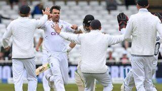 watch james anderson bowled tom latham with a beautiful ball completed 650 test wickets