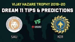 Dream11 Team Saurashtra vs Kerala, Round 3, Elite Group A Vijay Hazare Trophy 2019 VHT ODD – Cricket Prediction Tips For Today’s Match SAU vs KER at Bangalore