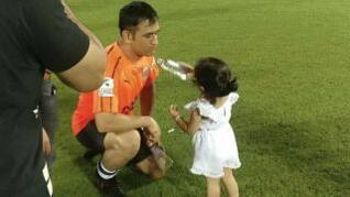Watch MS Dhoni being offered water by daughter Ziva after Celebrity Clasico match