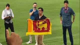 Gautam Gambhir was seen posing in front of cameras with a Sri Lanka flag
