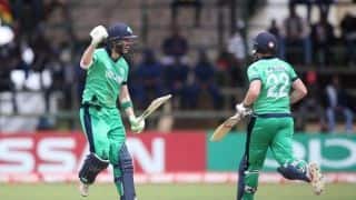 Stuart Poynter’s last-ball six seals Ireland’s thrilling one-wicket victory over Netherlands