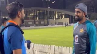 Rohit sharma meet Babar Azam a day before the IND vs PAK match, Watch VIDEO