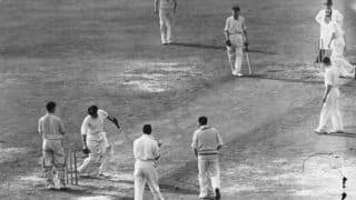 Don Bradman scores a second-ball duck in his farewell Test innings