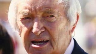 Benaud undergoing radiation therapy for skin cancer