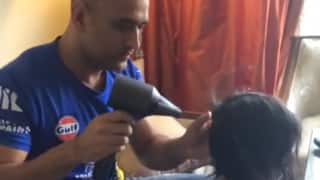 Watch MS Dhoni resume “daddy duties” after match-winning knock at Bengaluru