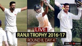 Live Cricket Score Ranji Trophy 2016-17, Round 8, Day 4