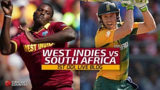 WI 191/6 in 48.1 Ovs, Live Cricket Score, WI vs SA, WI Tri-Nation Series 2016, Match 1 at Guyana: WI win by 4 wickets