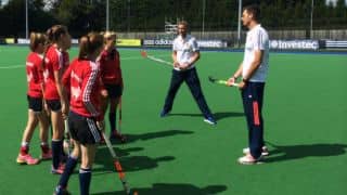 Stuart Broad, Steven Finn play and learn hockey with England Women's hockey team